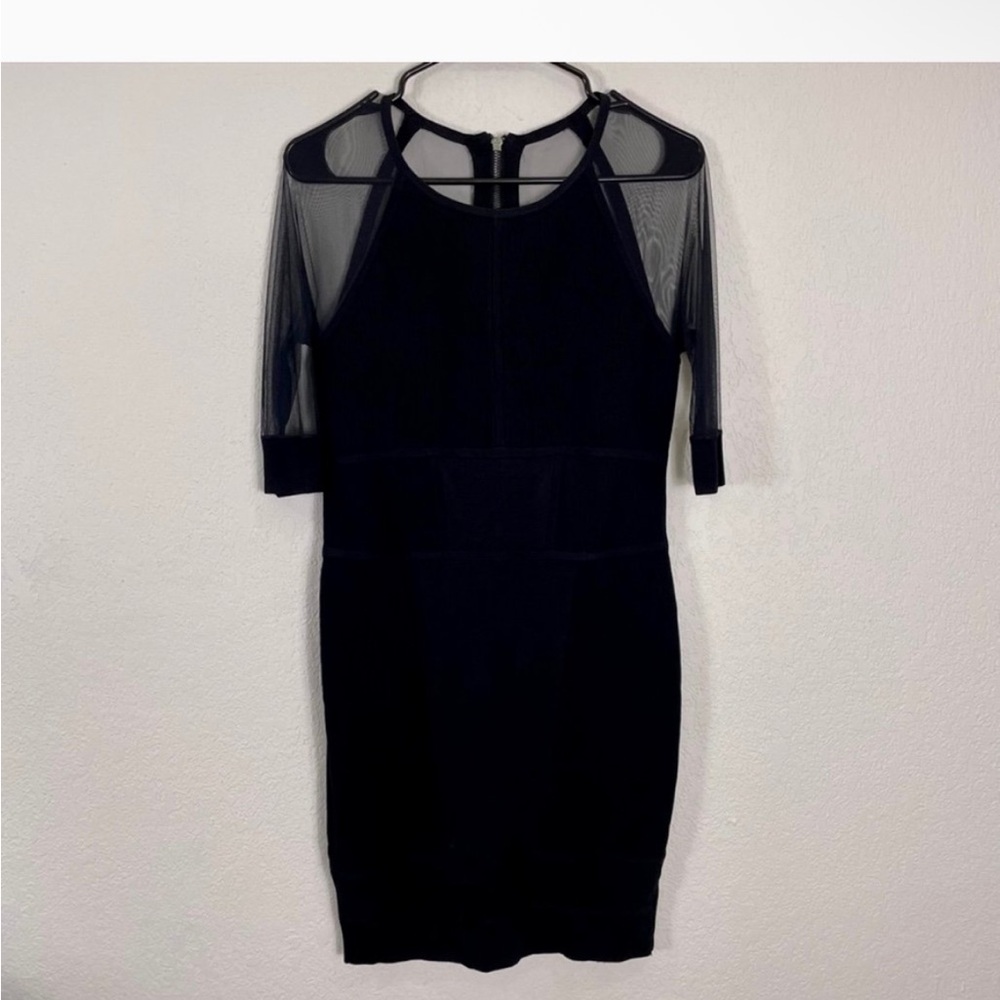 All Saints Black Midi Dress with Mesh Sleeves